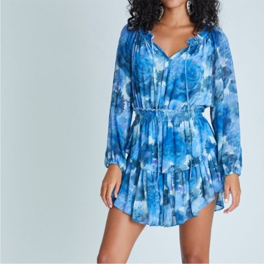 LoveShackFancy Silk Popover Dress In Sapphire Berry